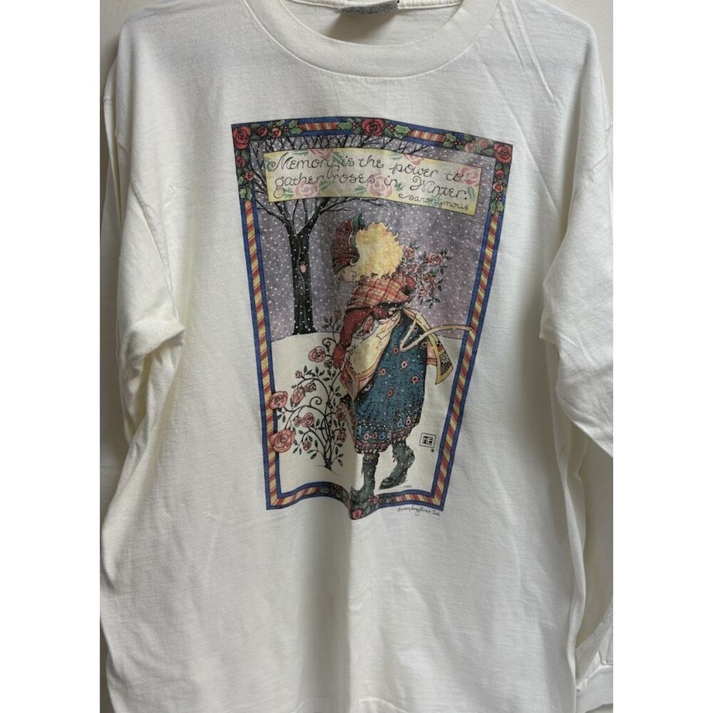 Vintage 90s Mary Engelbreit Winter Roses Long Sleeve Tee XL Stafford Blaine USA - Picture 2 of 9